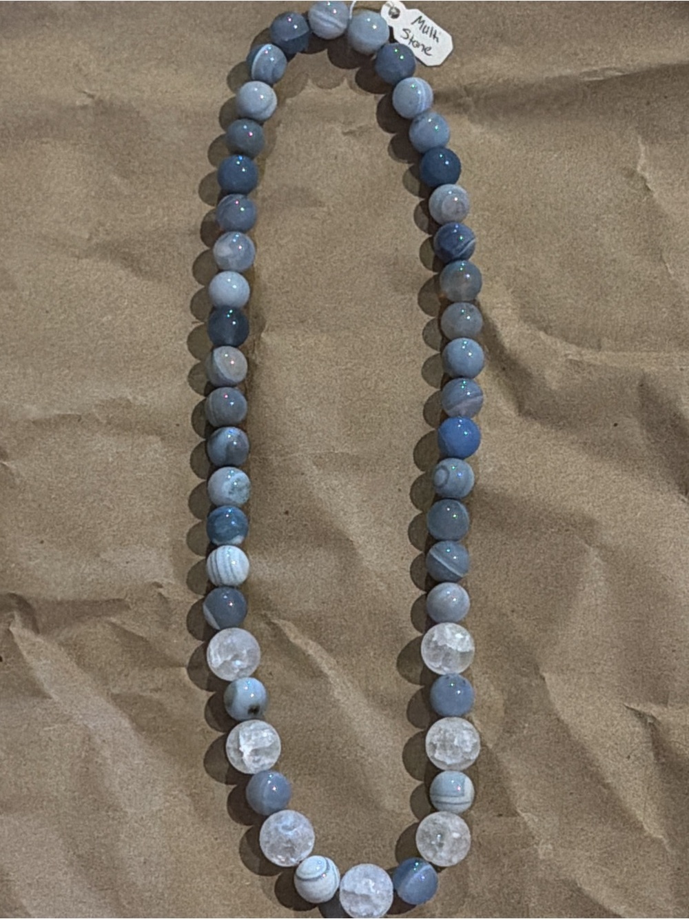 Blue Lace Agate and Crackle Clear Quartz Beaded Necklace